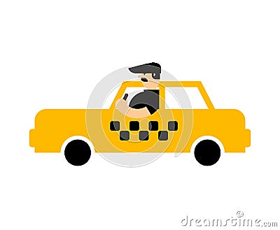 Taxi driver in car. Yellow auto and driver Vector Illustration