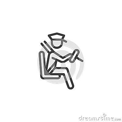 Taxi driver fastened by a seat belt line icon Vector Illustration