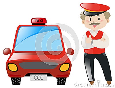 Taxi driver with red taxi Cartoon Illustration