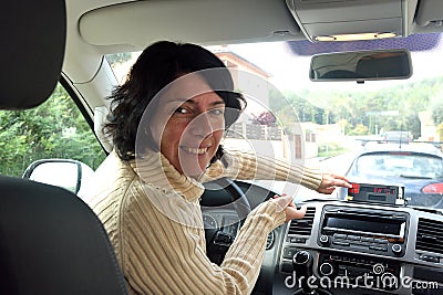 A taxi driver woman Stock Photo