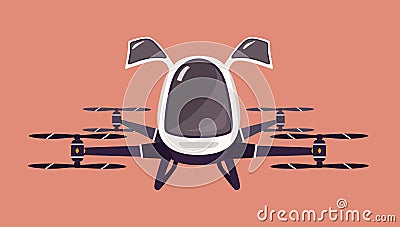 Taxi drone or passenger quadcopter. Flying futuristic rotor vehicle. Modern unmanned electric aircraft or automated Vector Illustration