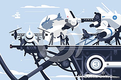 Taxi drone or passenger quadcopter station Vector Illustration