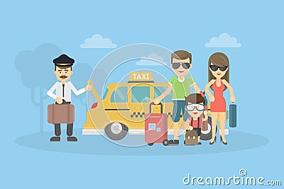 Taxi for family. Vector Illustration