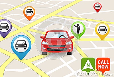 Car Hailing Apps concept on a map on white background Stock Photo