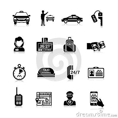 Taxi Icons Black Vector Illustration