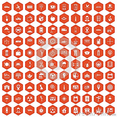 100 taxi icons hexagon orange Vector Illustration