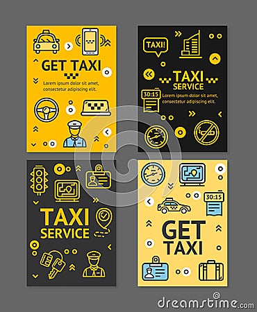 Taxi Line Service Flyer Banner Posters Card Set. Vector Vector Illustration