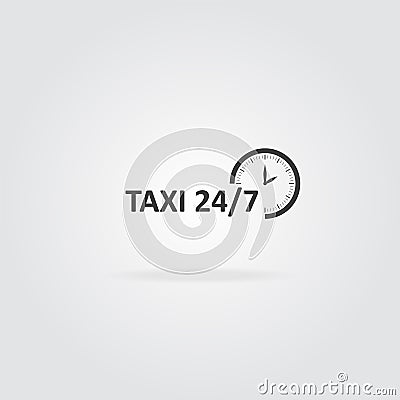 Taxi logo concept. Taxi service 24 7 icon. Clock icon with inscription. Vector Vector Illustration