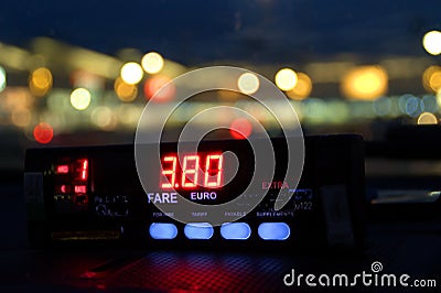 Taxi meter in taxi Stock Photo