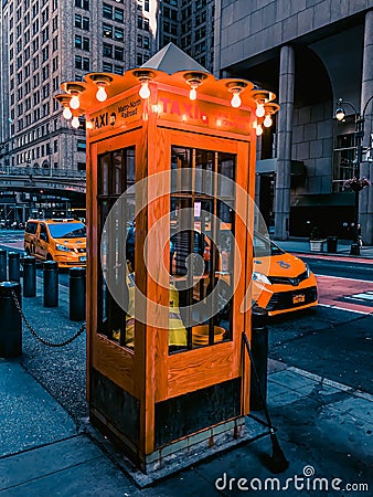 A Taxi MTA Mero North Railroad booth stand. Editorial Stock Photo