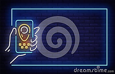 Taxi Neon Signboard in Frame Vector. Taxi neon sign, design template, modern trend design, night neon signboard, night Vector Illustration