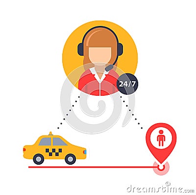 Taxi operator helps to find a client taxi driver. vector icon for business. Vector Illustration