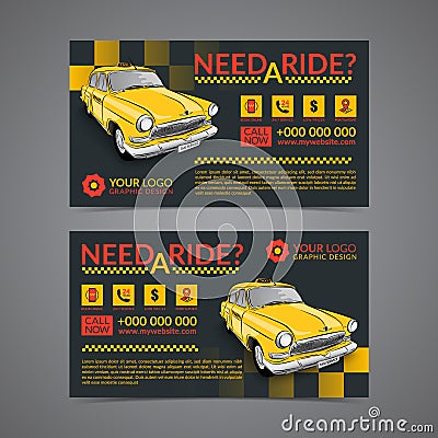 Taxi pickup service business card layout template. Create your own business cards. Vector Illustration