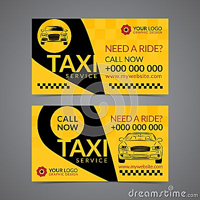 Taxi pickup service business card layout template. Vector Illustration