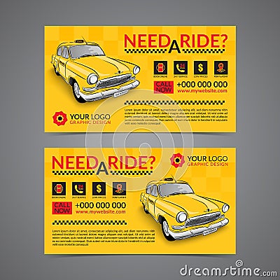 Taxi pickup service business card layout template. Vector Illustration