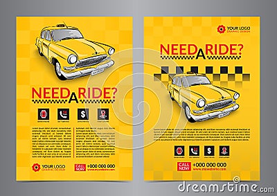 Taxi pickup service design layout templates. A4 call taxi concept flyer. Vector Illustration