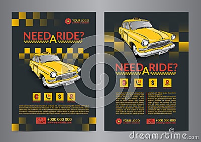 Taxi pickup service design layout templates. A4 call taxi concept flyer. Vector Illustration