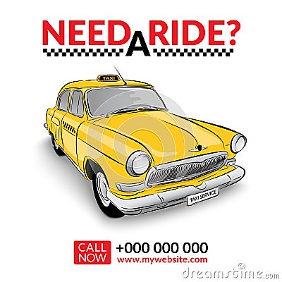 Taxi pickup service. Yellow taxi car. Vector Illustration