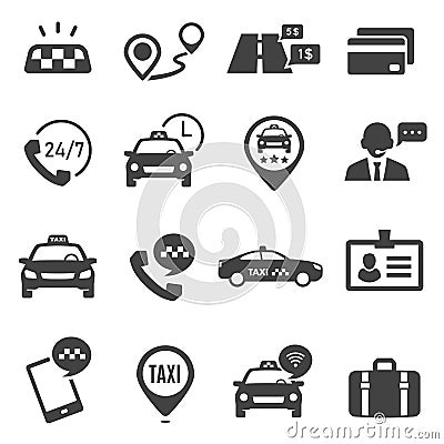 Taxi service black glyph vector icons set Vector Illustration