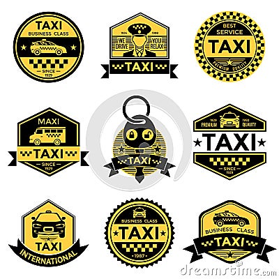 Taxi Service Black Yellow Emblems Vector Illustration