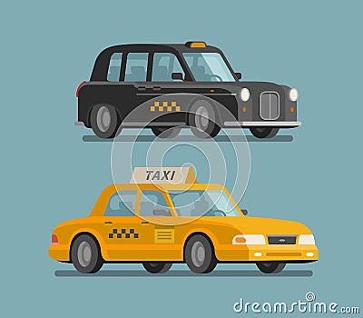 Taxi service, cab concept. Car, vehicle, transport, delivery icon or symbol. Cartoon vector illustration Vector Illustration