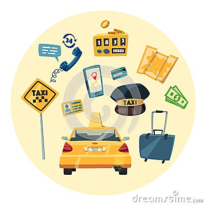 Taxi service. Cartoon vector illustration Vector Illustration
