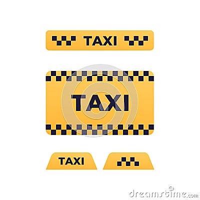 Taxi service concept. Vector flat illustration set. Collection of signboards and text. Design element for banner, poster, ui, web Cartoon Illustration