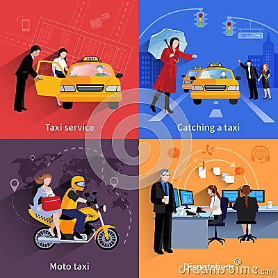 Taxi Service 2x2 Banners Set Vector Illustration