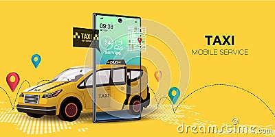 Taxi services on mobile application and website Vector Illustration