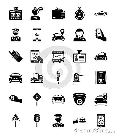 Taxi Services Solid Icons Stock Photo