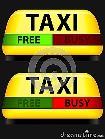 Taxi sign with free and busy lights Vector Illustration