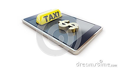 Taxi Smartphone Dollar Sign White Background Illustration Rendering Stock Photo