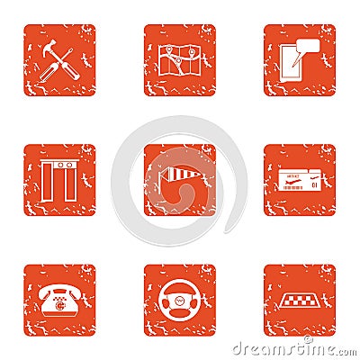 Taxi stand icons set, grunge style Vector Illustration