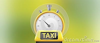 Taxi on time concept, taxi sign behind the clock Stock Photo