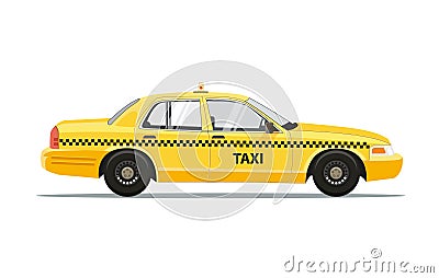 Taxi Yellow Car Cab Isolated on white background. Vector Illustration. Vector Illustration