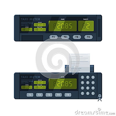 Taximeter as Electronic Device Installed in Taxicab for Calculating Passenger Fare Vector Set Vector Illustration