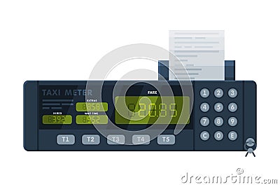 Taximeter Device, Calculating Equipment for Passenger Fare in Taxi Car, Electronic Measurement Appliance with Buttons Vector Illustration