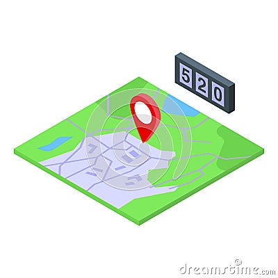 Taximeter map icon isometric vector. Taxi monitor Vector Illustration