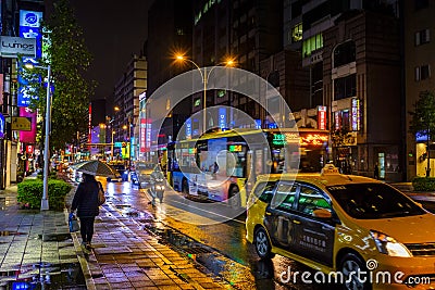 Busy night streets of Taipei Editorial Stock Photo