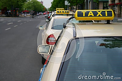 Taxis waiting in line Stock Photo