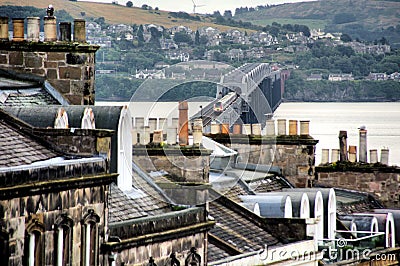 Tay Railway Bridge from Dundee Stock Photo