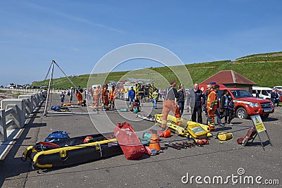 Arbroath, Scotland-4th June 2016:Tayside Fire and Rescue Team demonstrate their skills at a public event held in Arbroath. Editorial Stock Photo