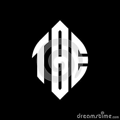TBE circle letter logo design with circle and ellipse shape. TBE ellipse letters with typographic style. The three initials form a Vector Illustration