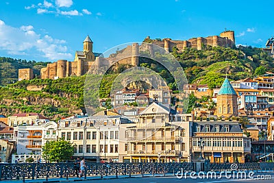 Tbilisi, Georgia - 30.08.2018: Abanotubani and Narikala Fortress Editorial Stock Photo