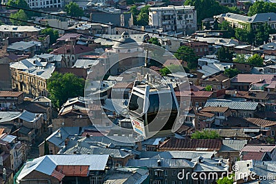 TBILISI, GEORGIA - JUNE 02, 2019: The historic center of Tbilisi, touristic air cable car Editorial Stock Photo
