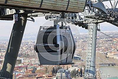 Tbilisi, Georgia - March 25 2022: Cableway cabin at cableway station Editorial Stock Photo