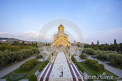 Tbilisi, Georgia - 01 October, 2023: Tsminda Sameba, Holy Trinity Cathedral in Tbilisi Editorial Stock Photo