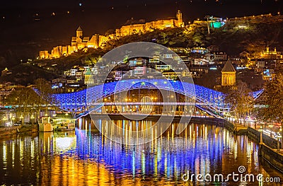 Tbilisi, Georgia, the Old Town and Europe Bridge at night Editorial Stock Photo