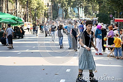 Georgian people can play games at Rustavelli Avenue Editorial Stock Photo
