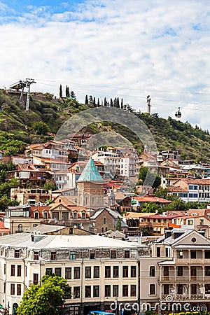 view of old Tbilisi town and cable car station Editorial Stock Photo